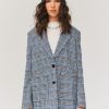 Femme BZB Veste & Blouson | Blazer A Carreaux Bleu Fonce