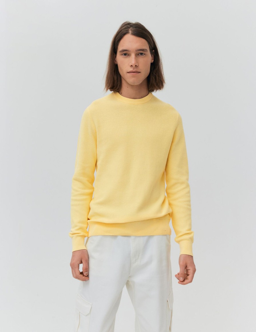 Homme BZB Pull | Pull Leger Col Rond Jaune