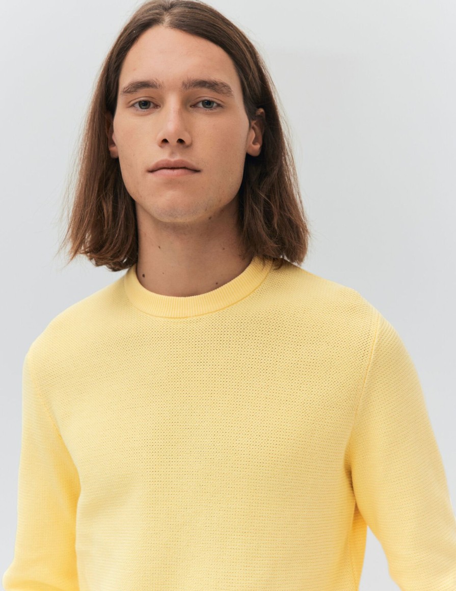 Homme BZB Pull | Pull Leger Col Rond Jaune