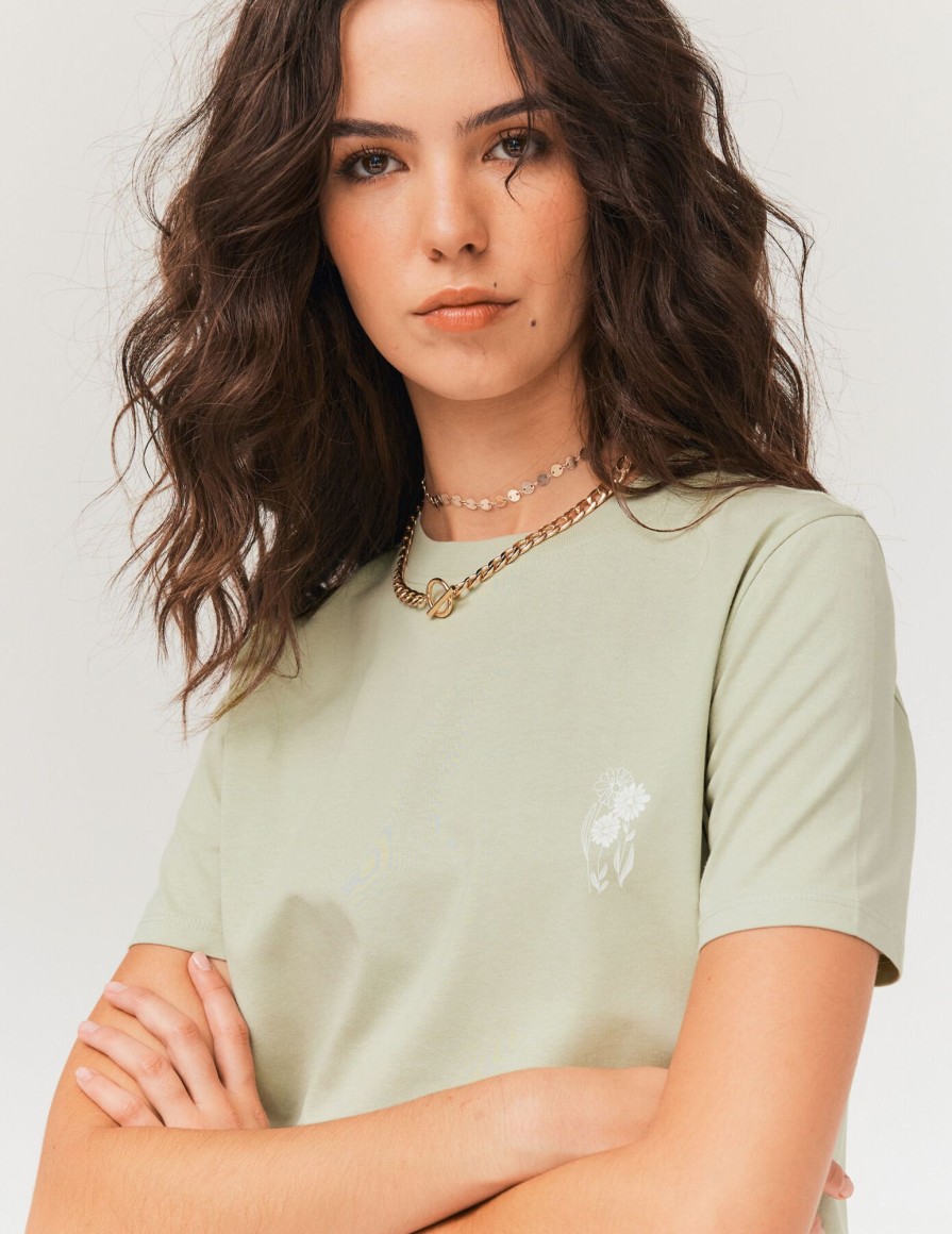 Femme BZB Tee-Shirt & Polo | T-Shirt Imprime Devant/Dos Vert Clair