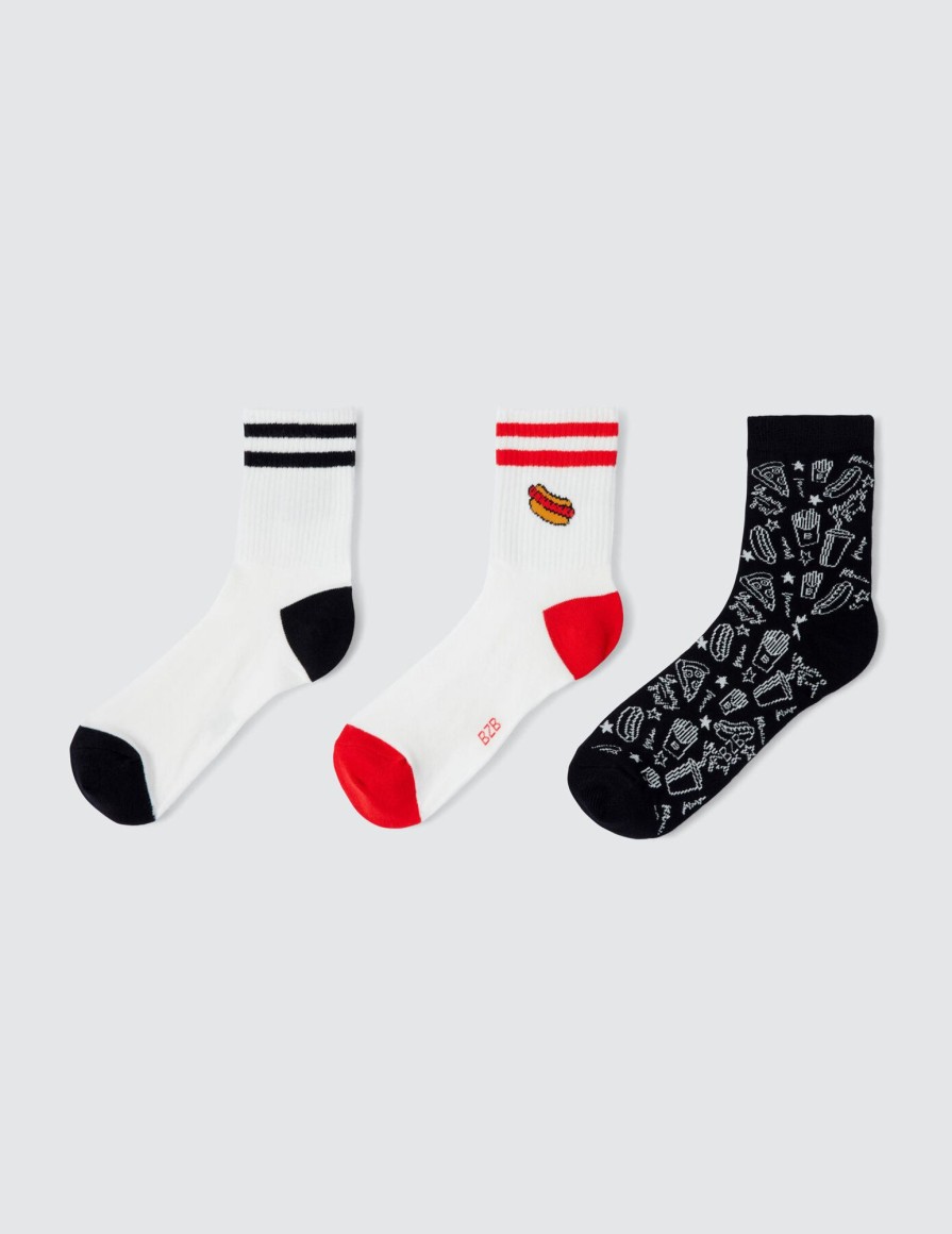 Homme BZB Chaussettes | Lot De 3 Paires De Chaussettes Fantaisie Food Blanc