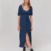 Femme BZB Robe | Robe Longue Boutonnee Imprimee Bleu Fonce