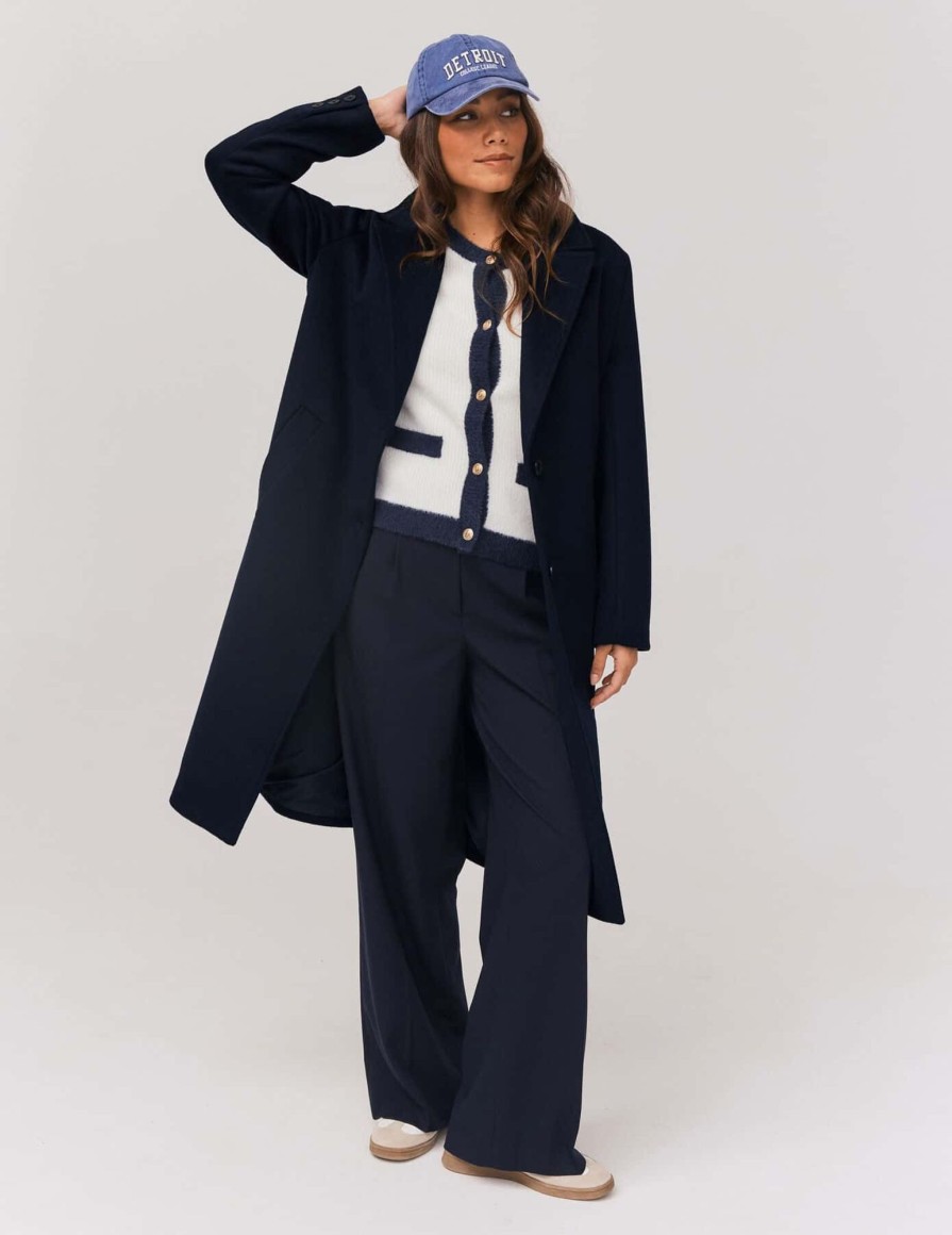 Femme BZB Manteau & Doudoune | Manteau Long En Laine Bleu Fonce