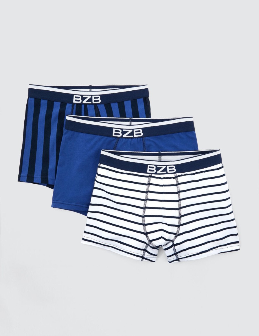 Homme BZB Sous-Vetements & Pyjama | Lot De 3 Boxers Rayures Bleu