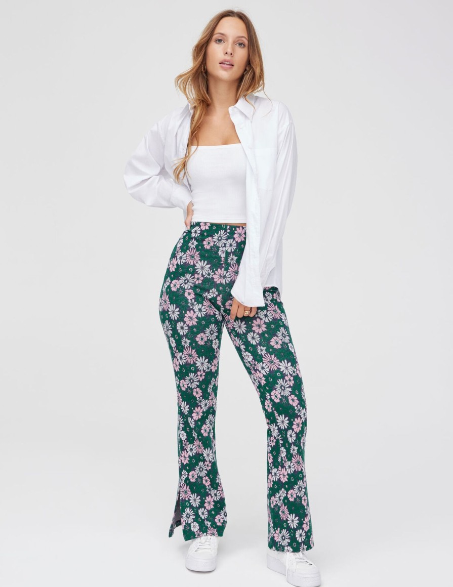 Femme BZB Pantalon | Pantalon Jacquard Fleuris Vert