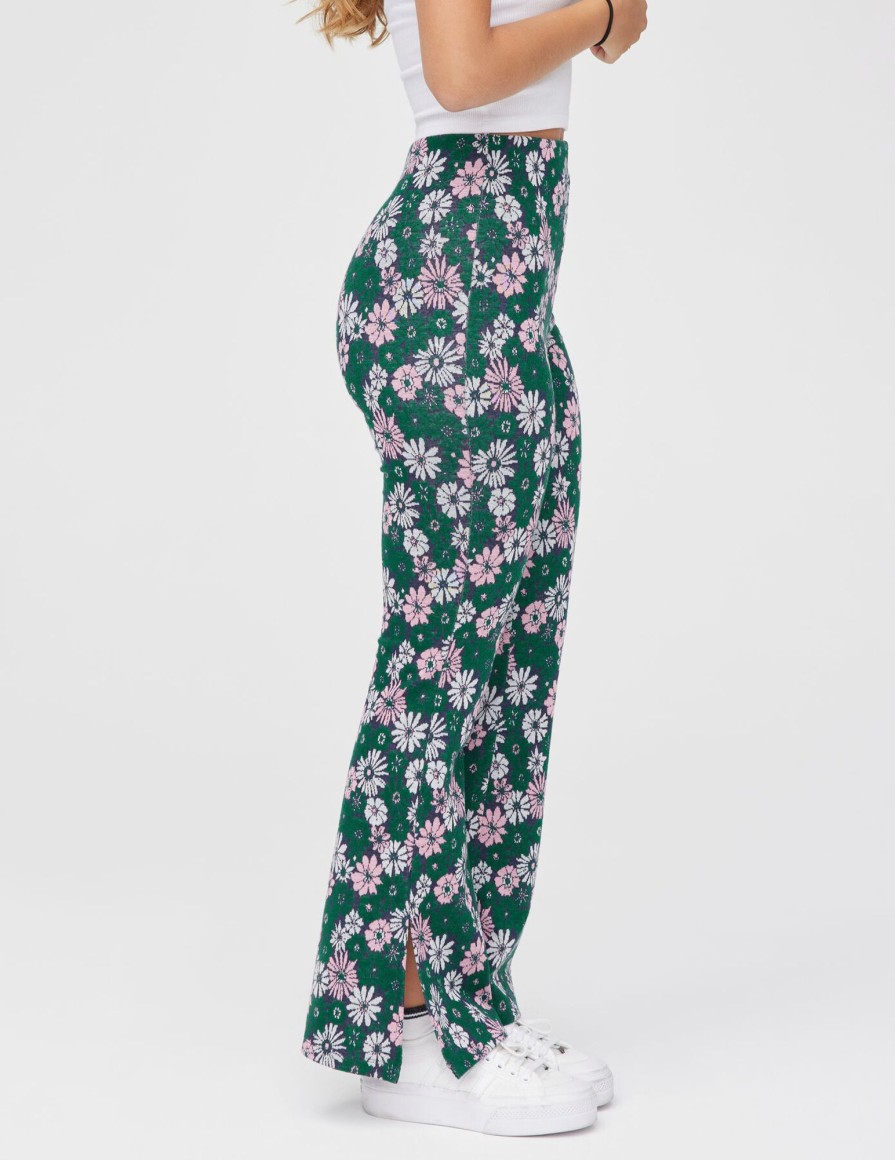 Femme BZB Pantalon | Pantalon Jacquard Fleuris Vert