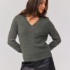 Femme BZB Pull | Pull Col V Paillete Gris Fonce