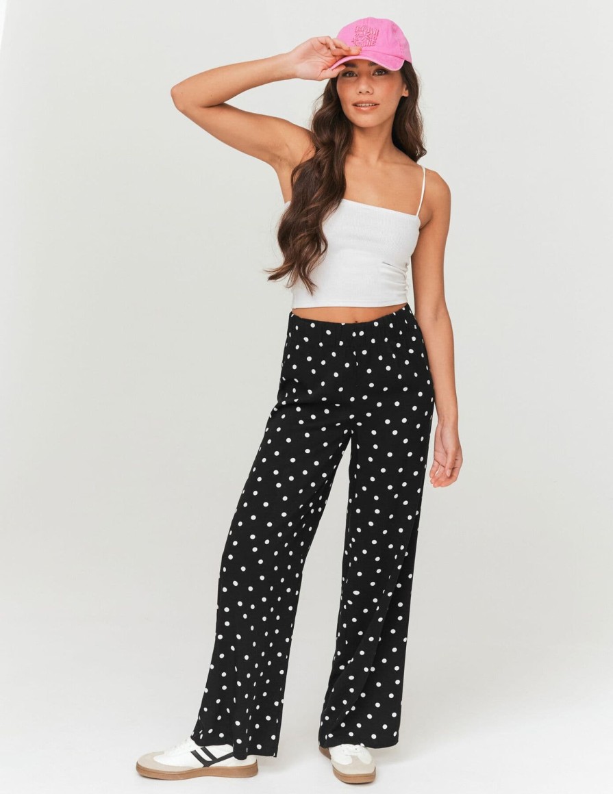 Femme BZB Pantalon | Pantalon Fluide A Pois Noir