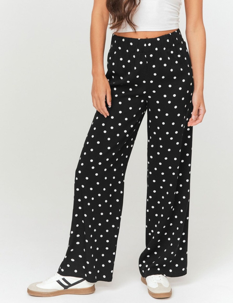 Femme BZB Pantalon | Pantalon Fluide A Pois Noir