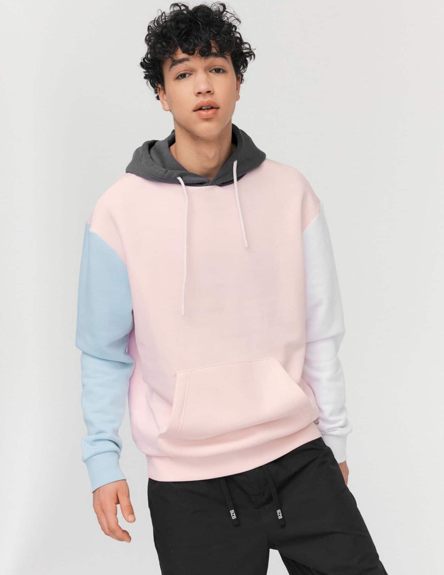 Homme BZB Sweat | Sweat A Capuche Colorblock Rose Pale