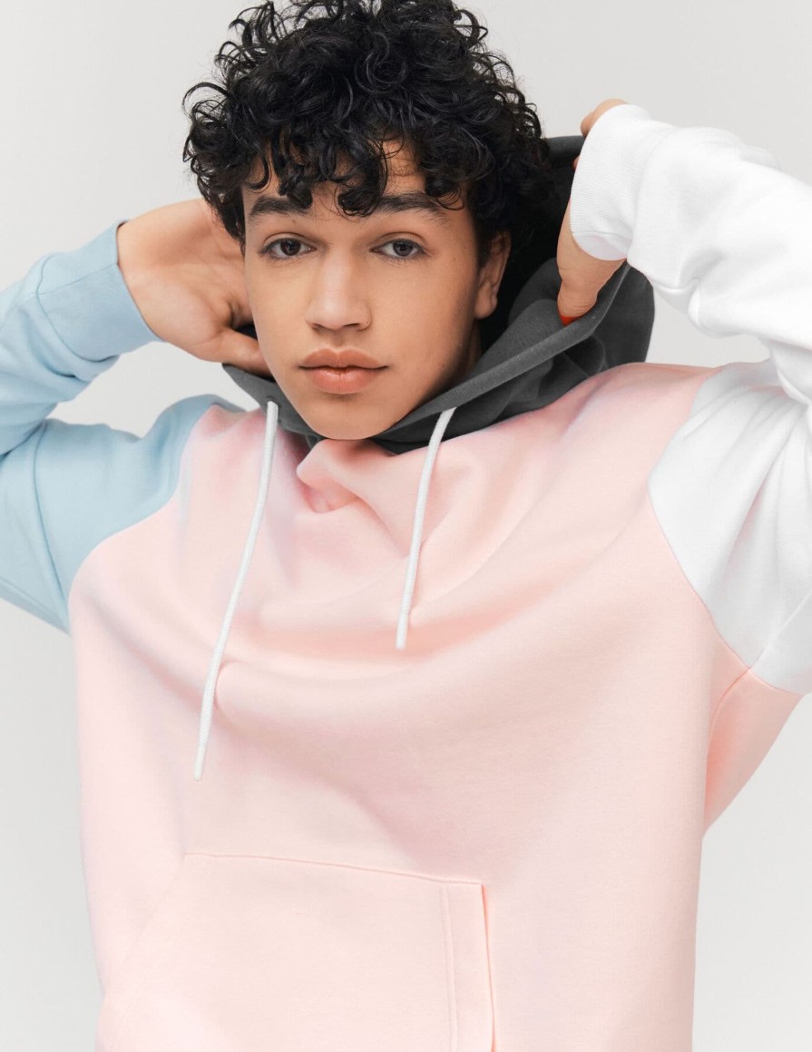 Homme BZB Sweat | Sweat A Capuche Colorblock Rose Pale