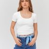 Femme BZB Tee-Shirt & Polo | T-Shirt Cotele Uni Blanc