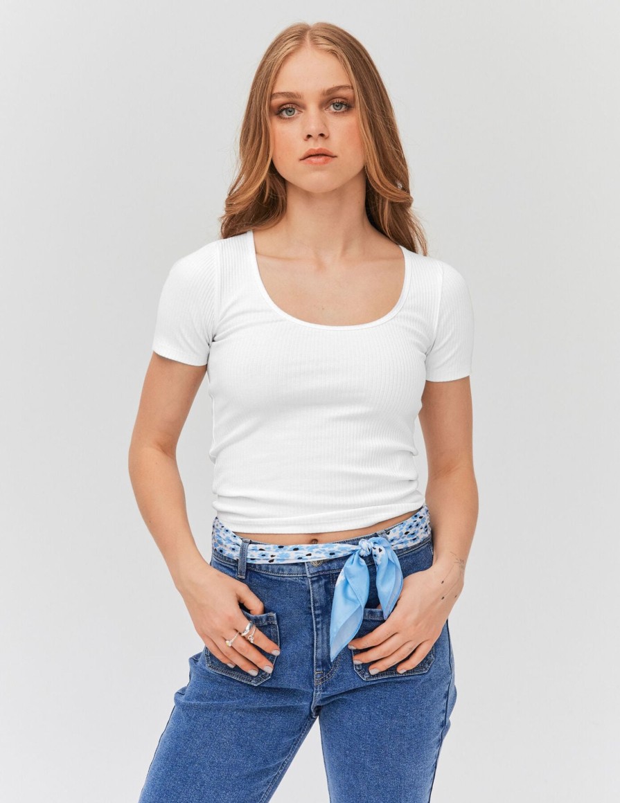 Femme BZB Tee-Shirt & Polo | T-Shirt Cotele Uni Blanc