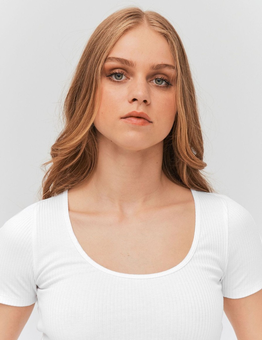 Femme BZB Tee-Shirt & Polo | T-Shirt Cotele Uni Blanc