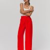 Femme BZB Pantalon | Pantalon Straight En Lin Rouge