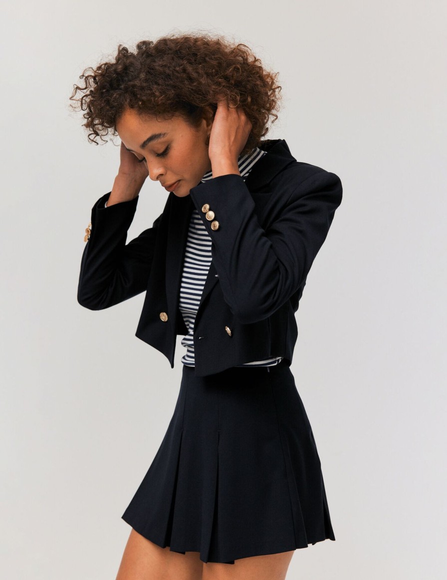 Femme BZB Veste & Blouson | Veste Blazer Courte Bleu Fonce