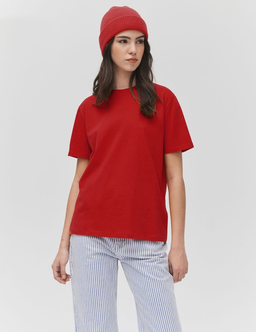 Femme BZB Tee-Shirt & Polo | T-Shirt Basique Uni Rouge