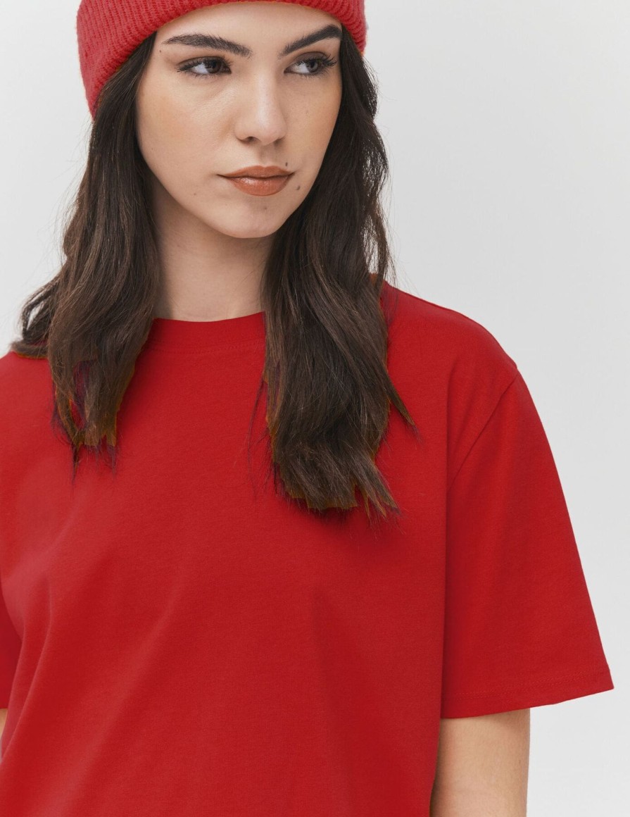 Femme BZB Tee-Shirt & Polo | T-Shirt Basique Uni Rouge