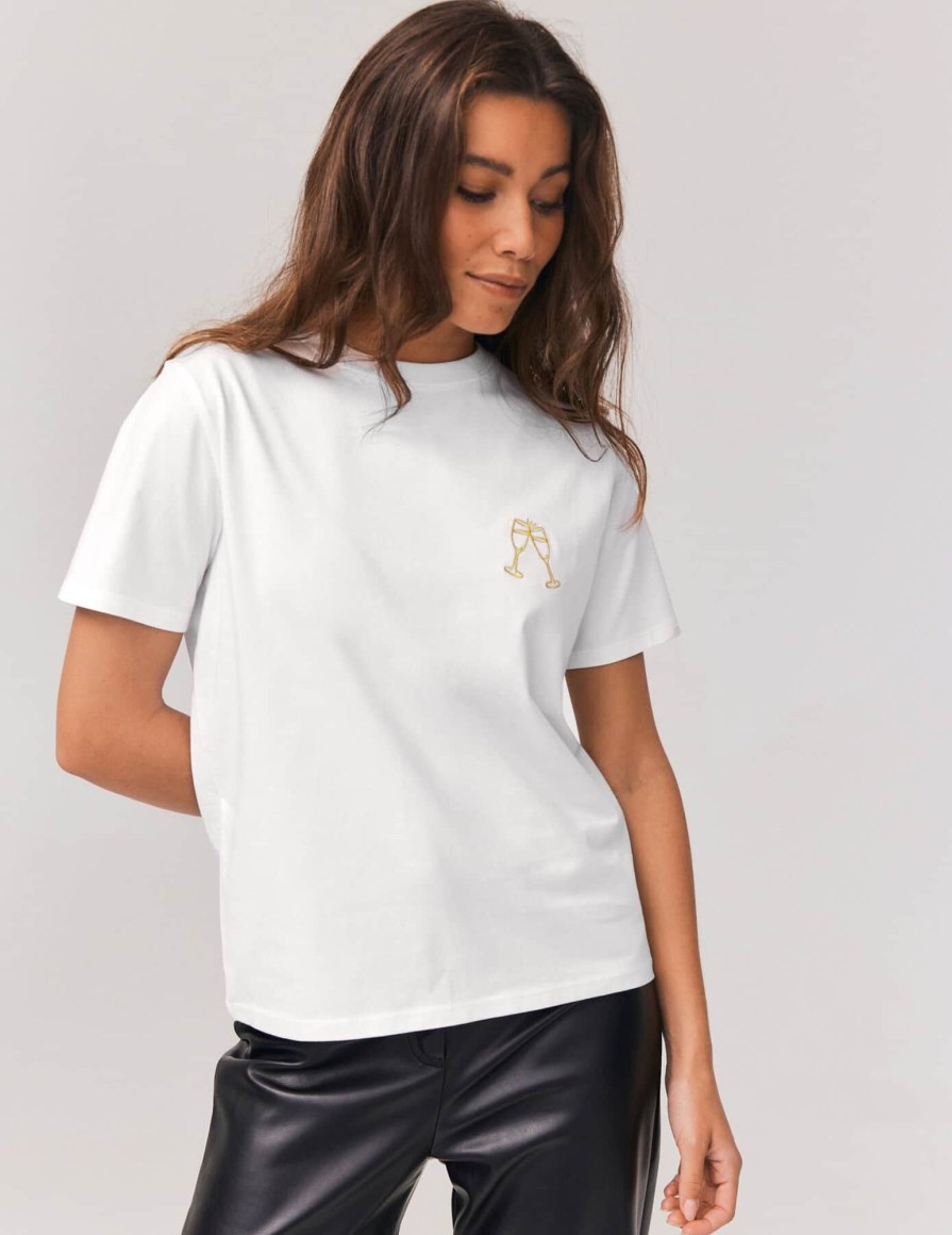 Femme BZB Tee-Shirt & Polo | T-Shirt Brode Coupette Blanc