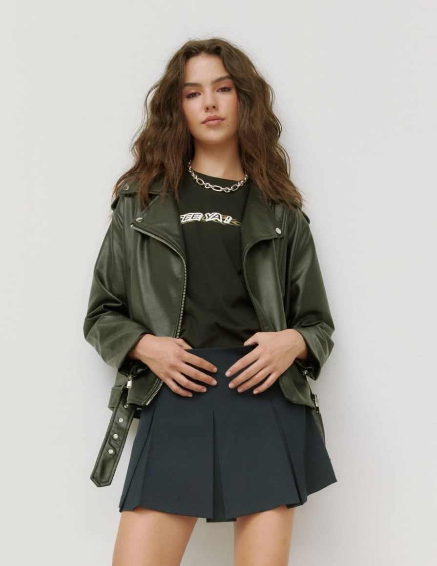 Femme BZB Veste & Blouson | Blouson Perfecto En Simili Cuir Noir