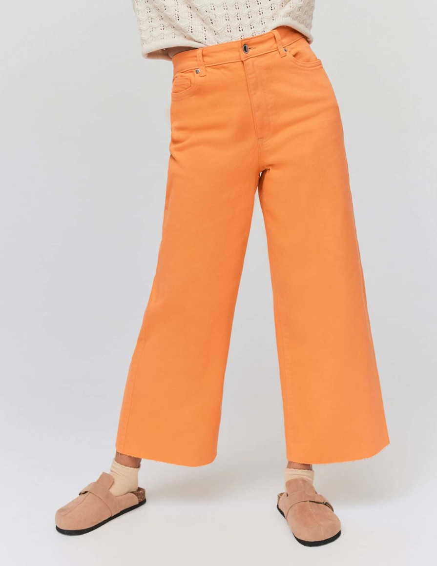 Femme BZB Jeans | Jean Wide Leg Couleur Cropped Orange