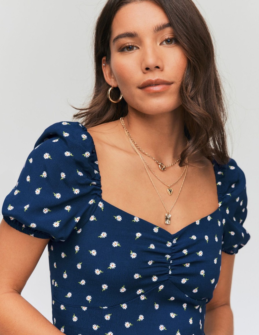 Femme BZB Chemise & Blouse | Blouse A Imprime Fleuri Bleu Fonce