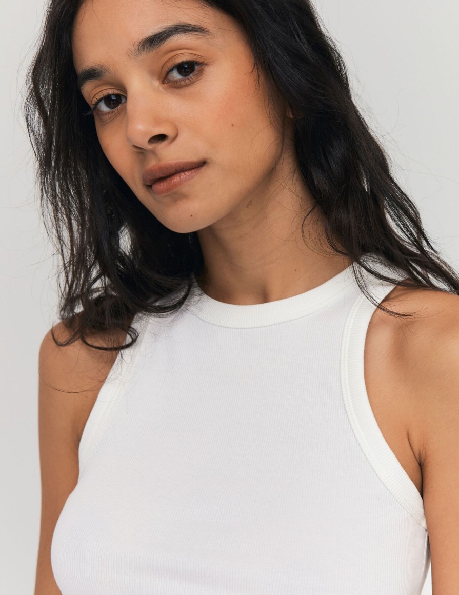 Femme BZB Top & Debardeur | Debardeur En Coton Uni Blanc