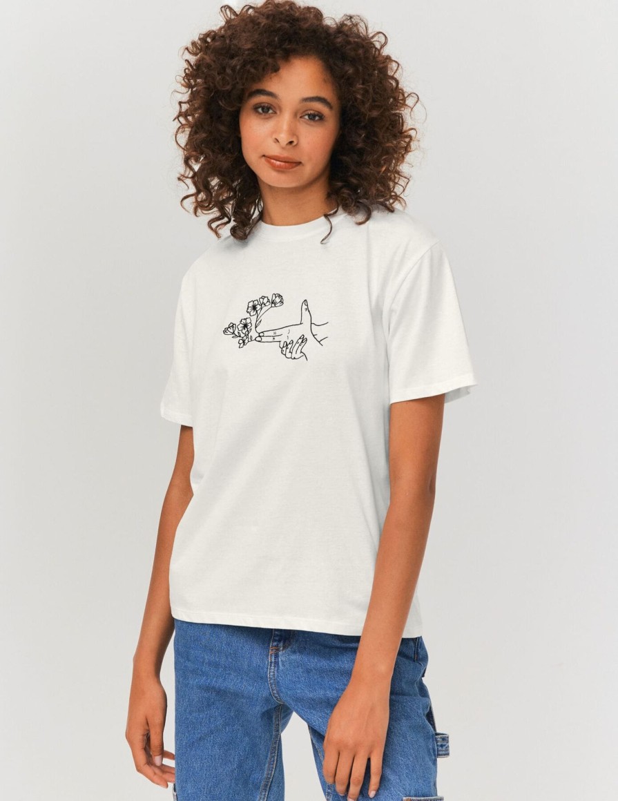 Femme BZB Tee-Shirt & Polo | T-Shirt Brode Blanc