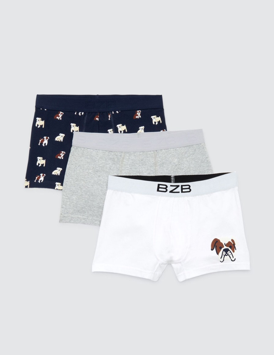 Homme BZB Sous-Vetements & Pyjama | Lot De 3 Boxers Fantaisie Bouledogue Bleu Fonce