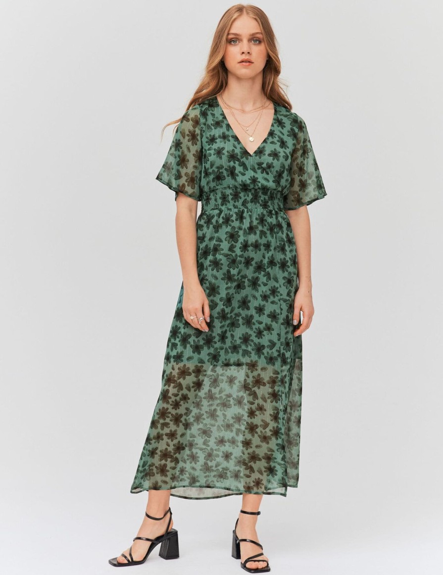 Femme BZB Robe | Robe Longue Imprimee En Polyester Recycle Vert