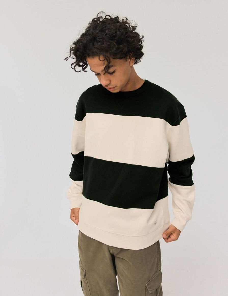 Homme BZB Sweat | Sweatshirt Maxi Rayures Vert Kaki