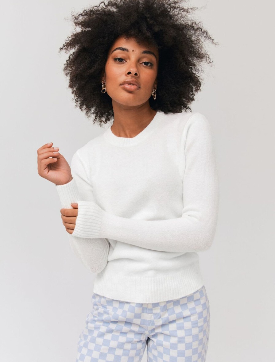 Femme BZB Pull | Pull Basique Col Rond Blanc