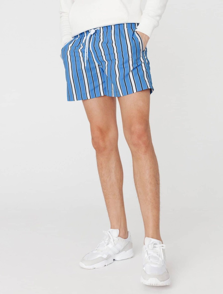 Homme BZB Shorts De Bain | Short De Bain Mi-Long Rayures Bleu Indigo Clair