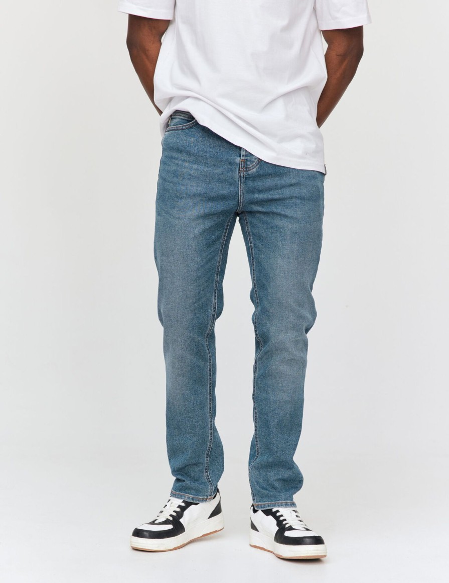 Homme BZB Jeans | Jean Straight Stone Vintage Bleu Moyen