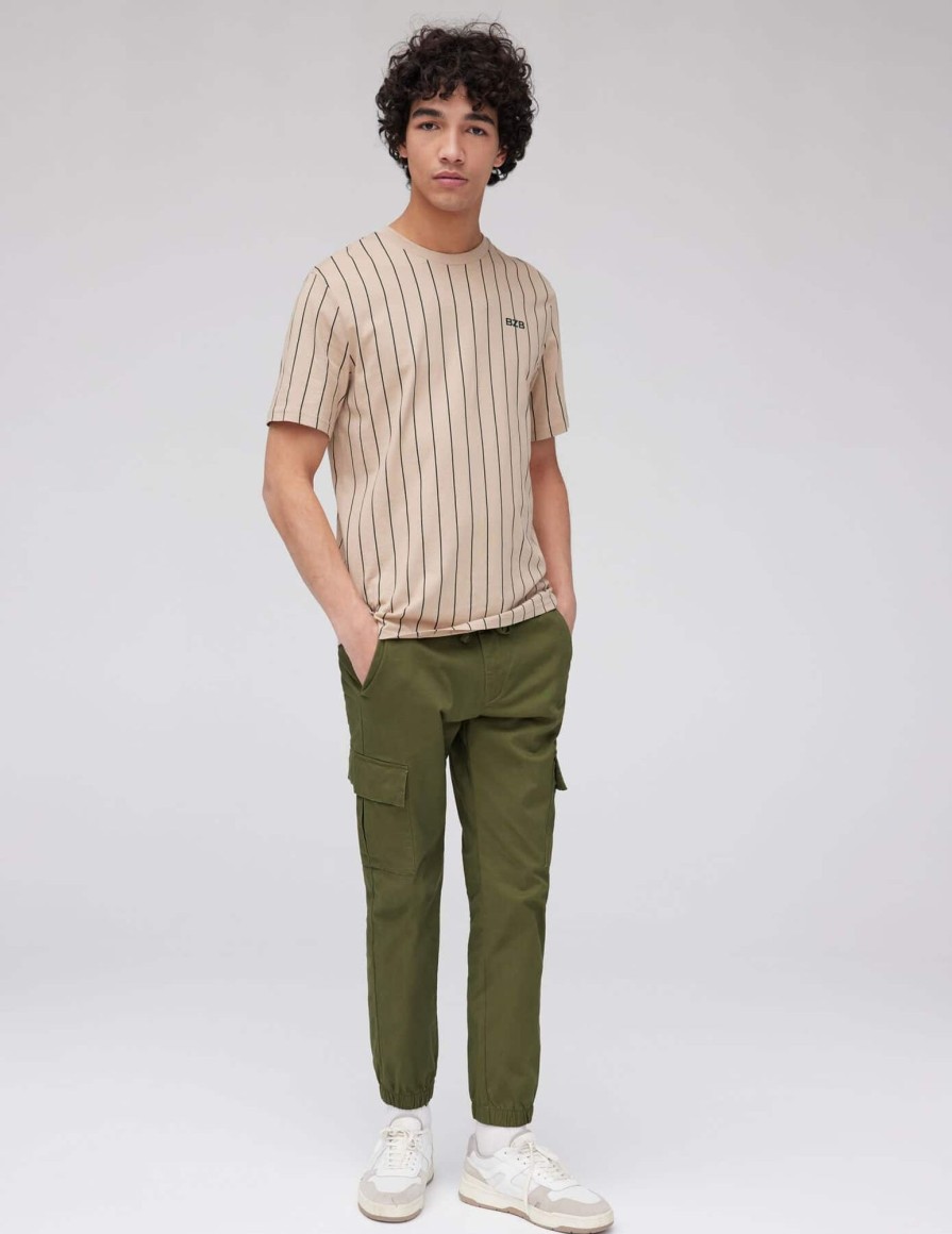 Homme BZB Pantalon | Pantalon Jogger Cargo Vert Kaki