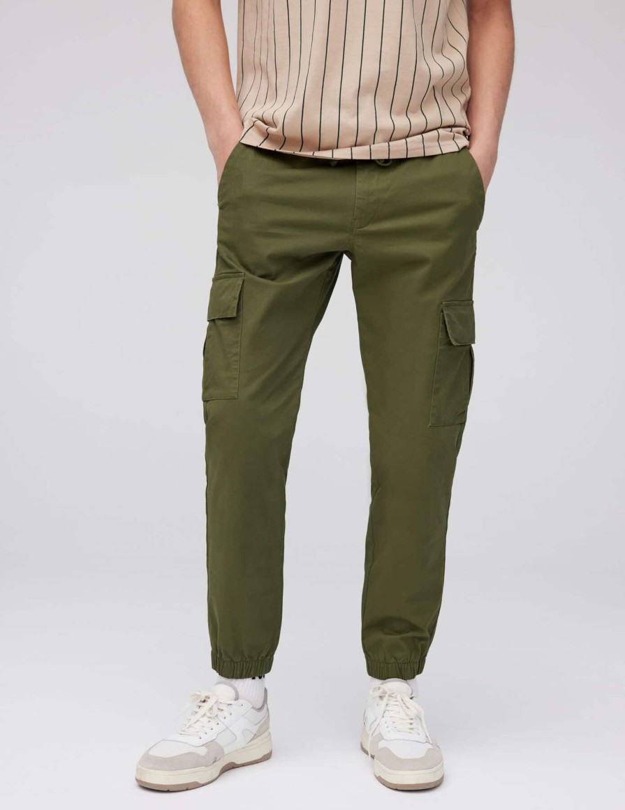 Homme BZB Pantalon | Pantalon Jogger Cargo Vert Kaki