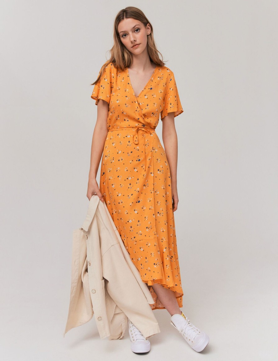 Femme BZB Robe | Robe Longue Imprimee Orange