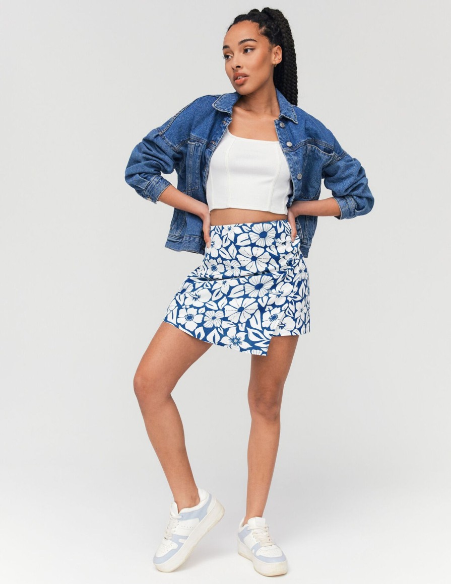 Femme BZB Jupe | Jupe Short Pareo Imprimee Bleu Fonce