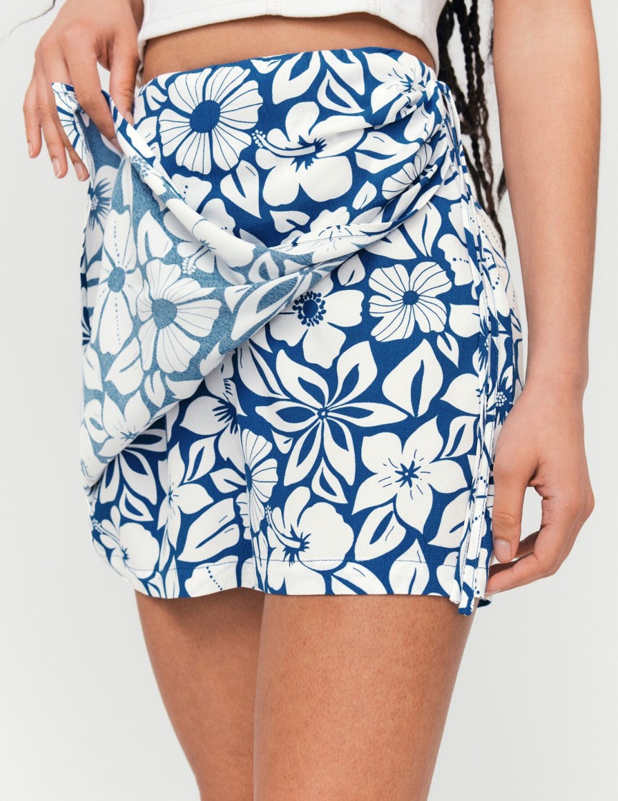 Femme BZB Jupe | Jupe Short Pareo Imprimee Bleu Fonce