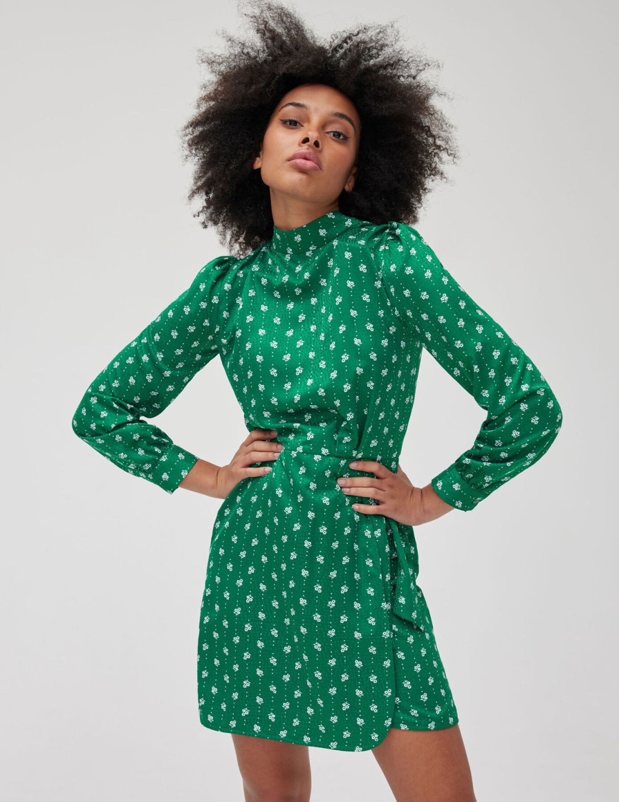 Femme BZB Robe | Robe Imprimee Col Montant Vert