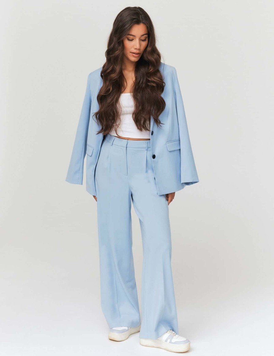 Femme BZB Pantalon | Pantalon Tailleur A Pinces Bleu Clair