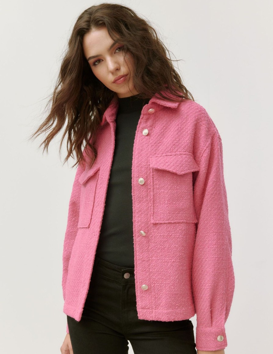 Femme BZB Veste & Blouson | Surchemise En Tweed Uni Rose