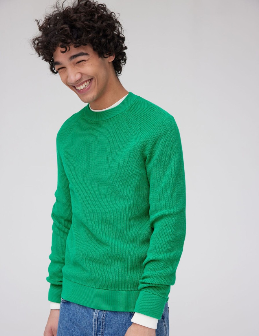 Homme BZB Pull | Pull Col Rond Coton Uni Vert