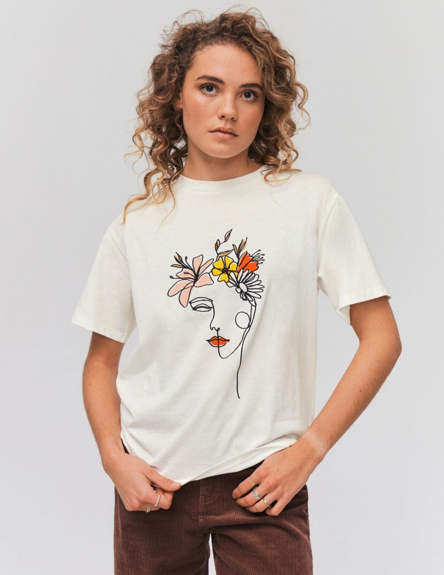 Femme BZB Tee-Shirt & Polo | T-Shirt Brode Colore Blanc