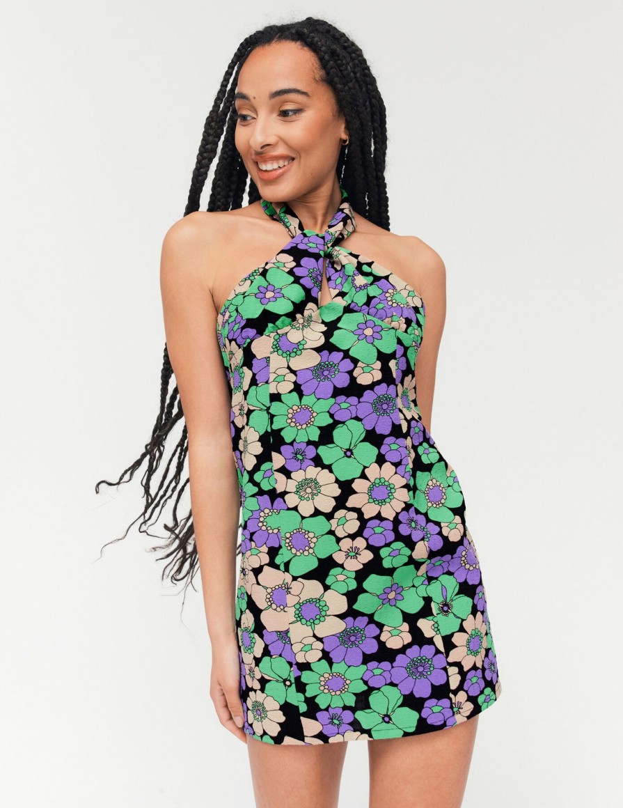 Femme BZB Robe | Robe Courte Imprimee Dos Nu Multicolore