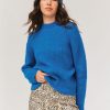 Femme BZB Pull | Pull Uni En Laine Mohair Et Alpaga Bleu Fonce