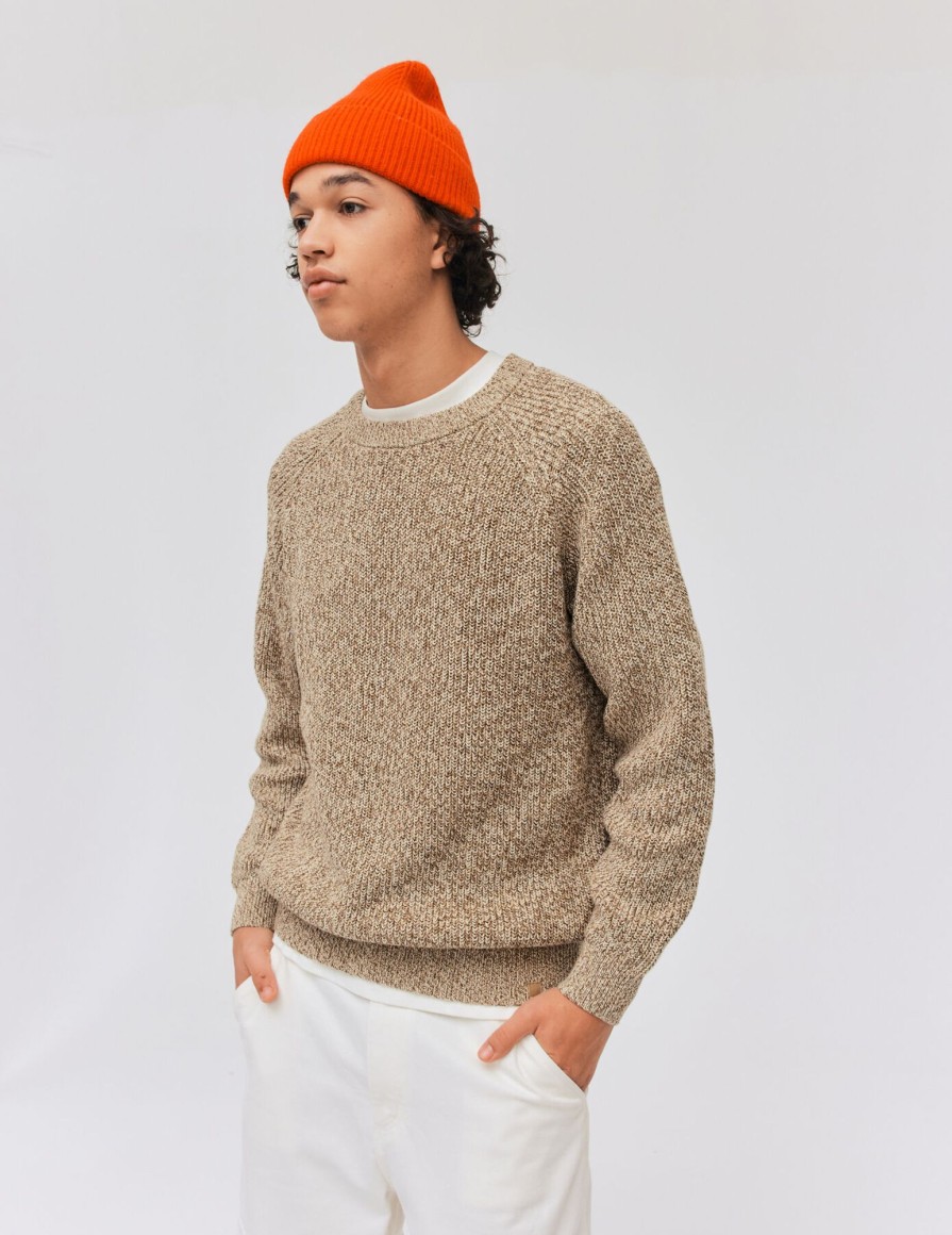 Homme BZB Pull | Pull Col Rond A Cotes Beige