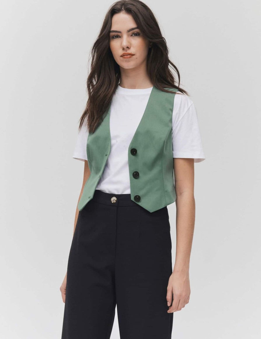 Femme BZB Veste & Blouson | Gilet De Tailleur Vert