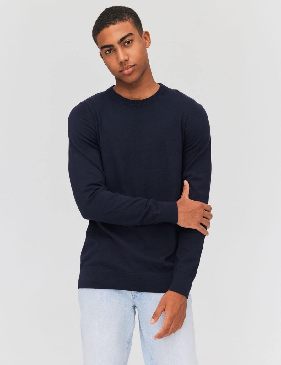 Homme BZB Pull | Pull Col Rond Fin Bleu Fonce