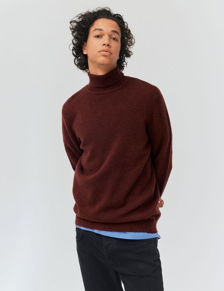 Homme BZB Pull | Pull Col Roule En Laine Bourgogne